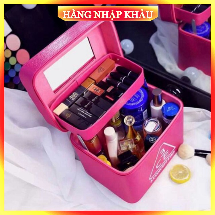 [Hàng Loại 1_FreeShip] Hộp, Cốp Mỹ Phẩm 3CE 2 Tầng Đựng Đồ Makeup Bọc Nhung  Sang Trọng