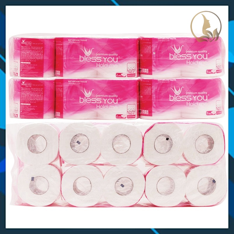 (Có Mã QR) Lốc 10 Cuộn Hồng Giấy Vệ Sinh Bless You 2 Lớp (Bibistore)