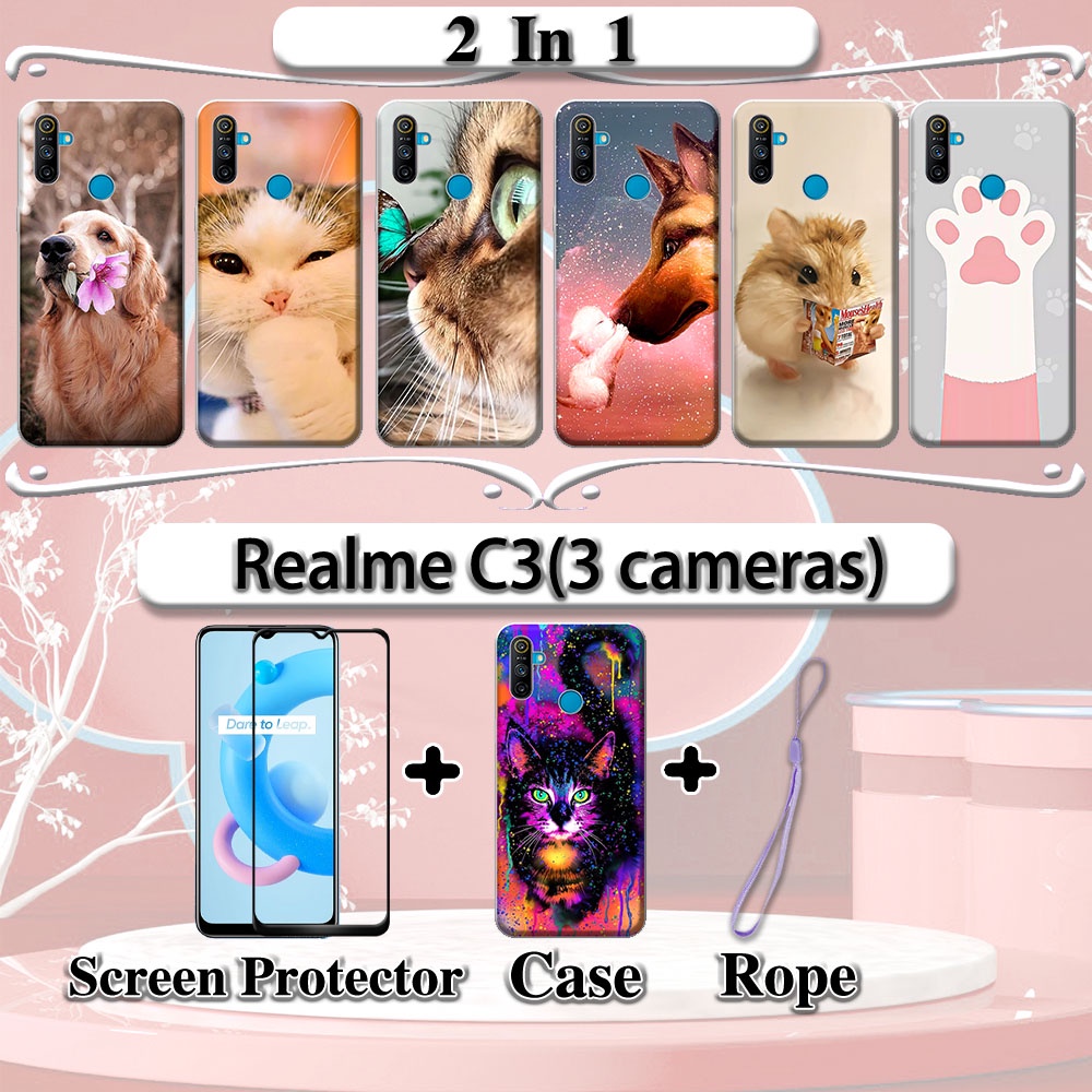 Ốp Lưng Điện Thoại Tráng Gương Cường Lực 2 Trong 1 Với Miếng Dán Cường Lực Cong Cho Realme C3(3 Camera)