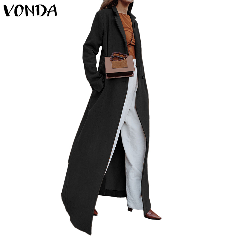 Áo khoác VONDA dáng dài phối khuy màu trơn sang trọng thời trang thu đông cho nữ