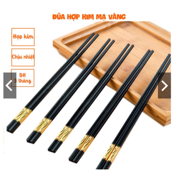 Bộ 10 đôi Đũa mạ vàng, Đũa Ăn Mạ Vàng Hàn Quốc Cao Cấp - Chất Liệu Hợp Kim Chịu Nhiệt, Chống Nấm Mốc, Chống Trơn Trượt