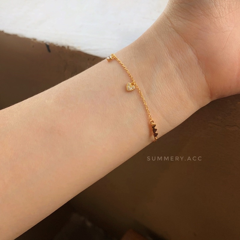 Vòng tay bạc 925 SUMMERY trái tim phối đá lắc tay S925 mạ vàng