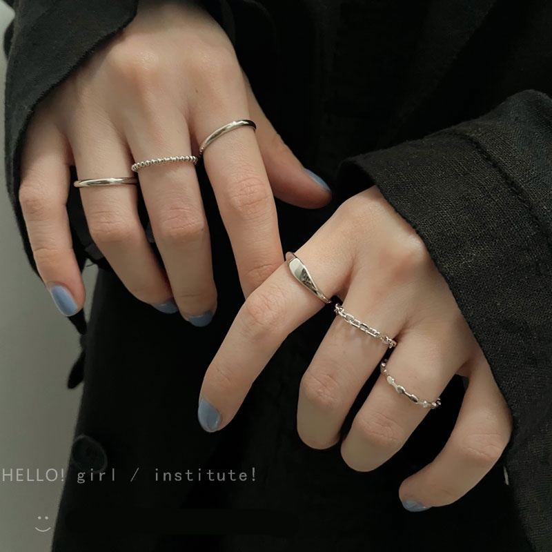 Set 6 nhẫn IF ME màu bạc thời trang cho nữ