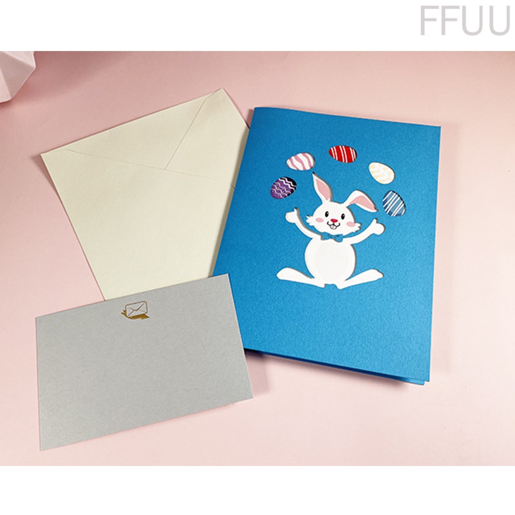[ffuu]Card Easter 3D Pop-Up Animal Card Foldable Flower Basket Blessing Paper for Festival Decoration Gift