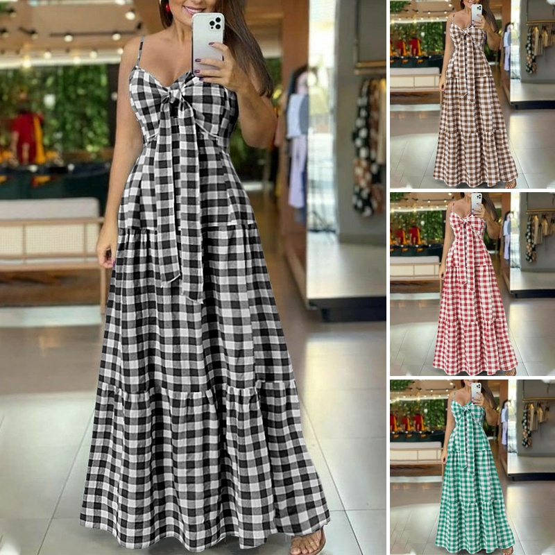 Đầm CELMIA hai dây dáng dài thắt nơ họa tiết kẻ sọc thời trang mùa hè dành cho nữ