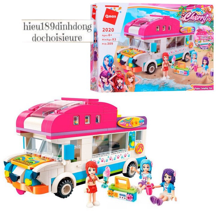 Lắp ráp xếp hình Lego Friends chính hãng qman 2020: Xe bán kem du lịch bãi biển (ảnh thật)