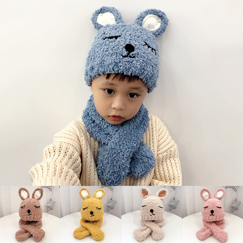 Mũ Len Tai Thỏ Kèm Khăn Choàng Cổ Dễ Thương Cho Bé