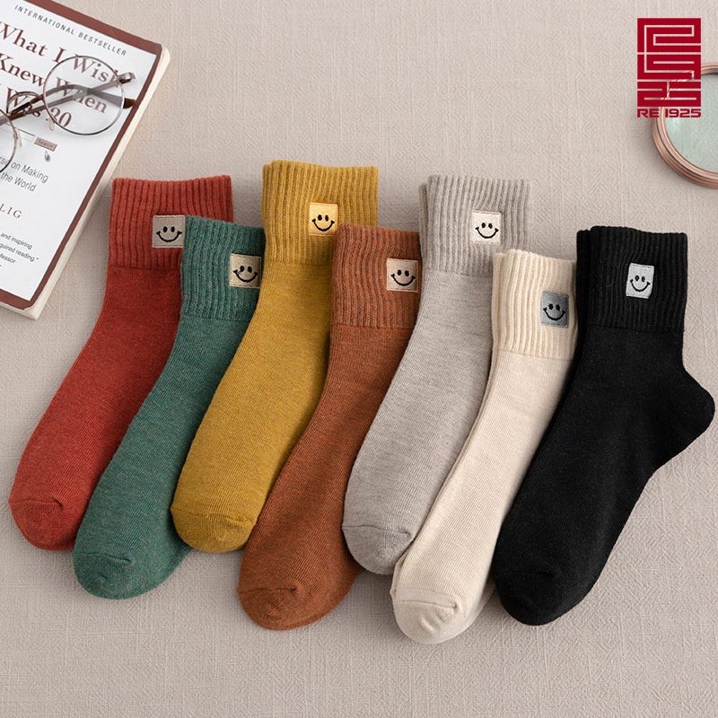 Tất - vớ nam nữ unisex nhún cổ cao trơn nhiều màu họa tiết mặt cười Re1925 Studio TA05