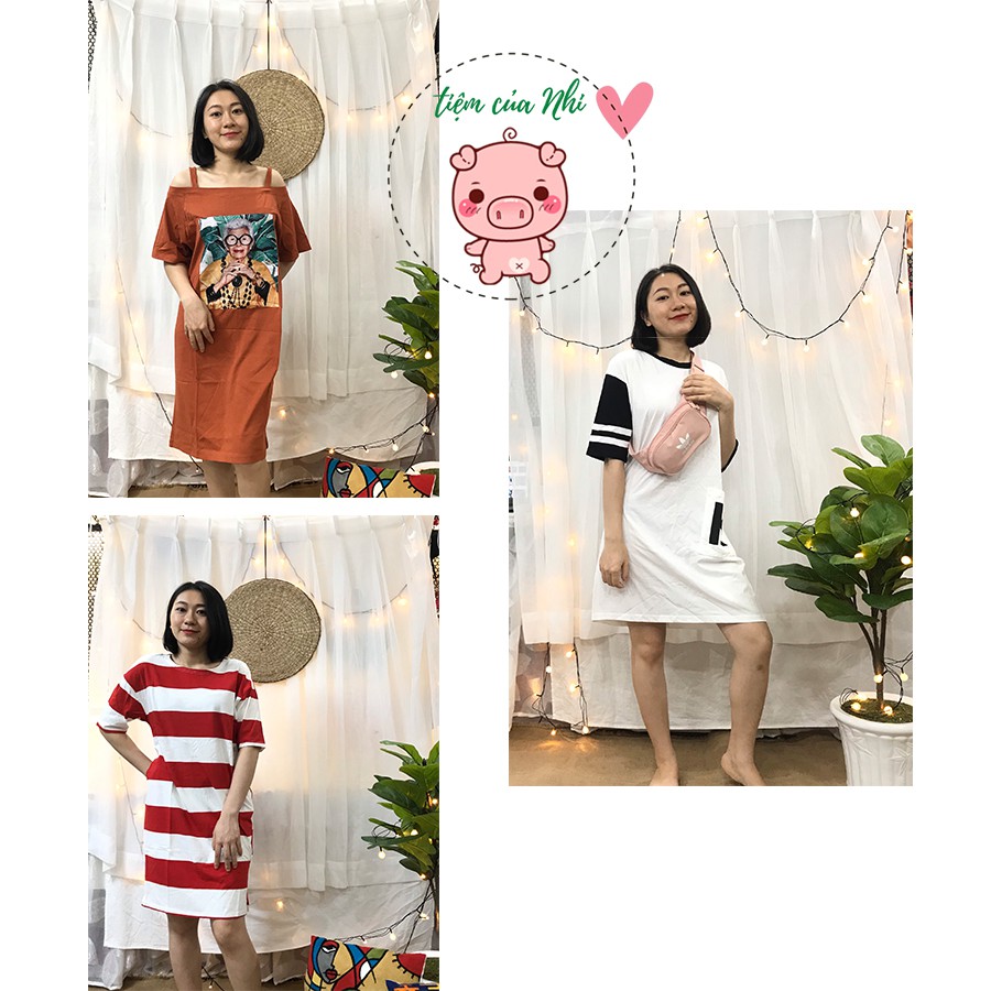 Đầm ulzzang dáng suông nữ chất cotton nhiều màu in hình hoa cúc cô gái Tiệm Của Nhi