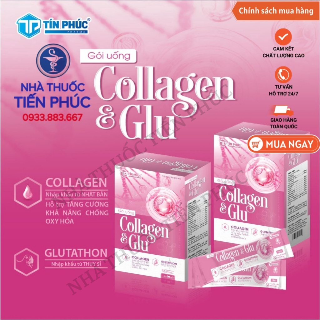 Gói uống Collagen & Glu - Hỗ trợ Giảm nám, tàn nhang, hạn chế lão hóa da Hộp 20 gói