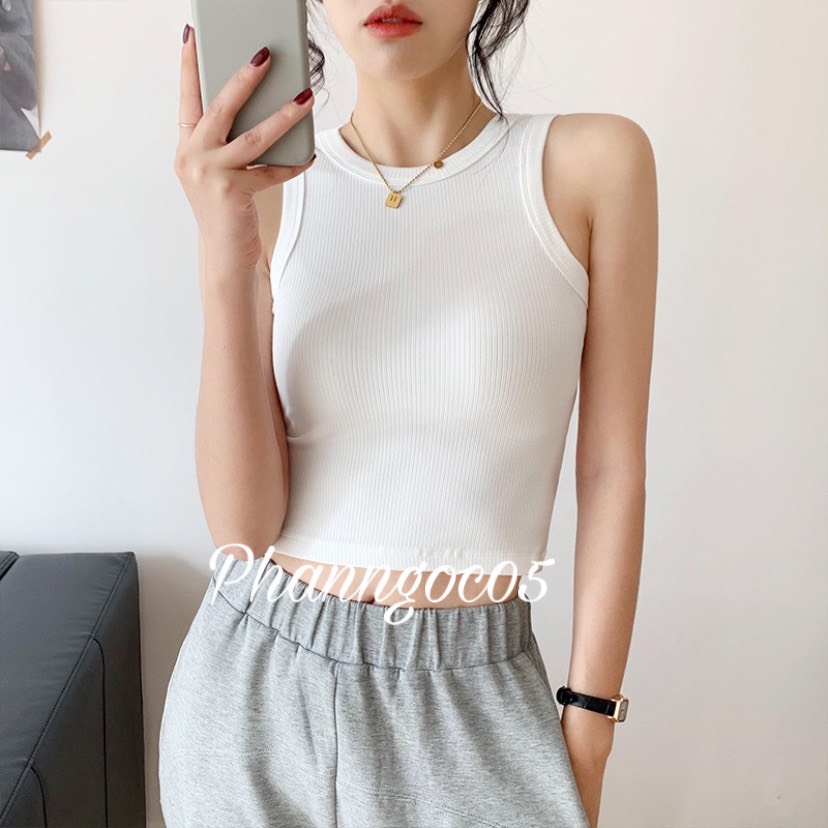 Áo Ba Lỗ Nữ Xuất Khẩu Dáng Croptop Cotton Tăm Siêu Mịn