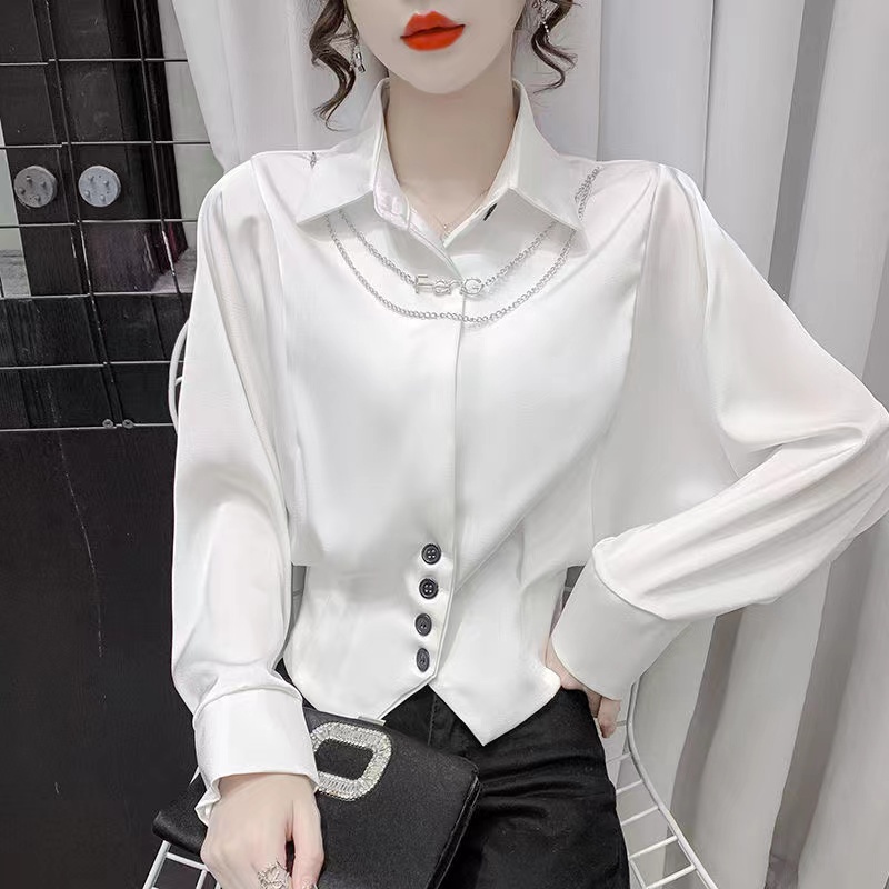 Áo Sơ Mi Nữ Tay Dài Cổ Bẻ Dáng Ôm Phong Cách Hàn Quốc Thời Trang