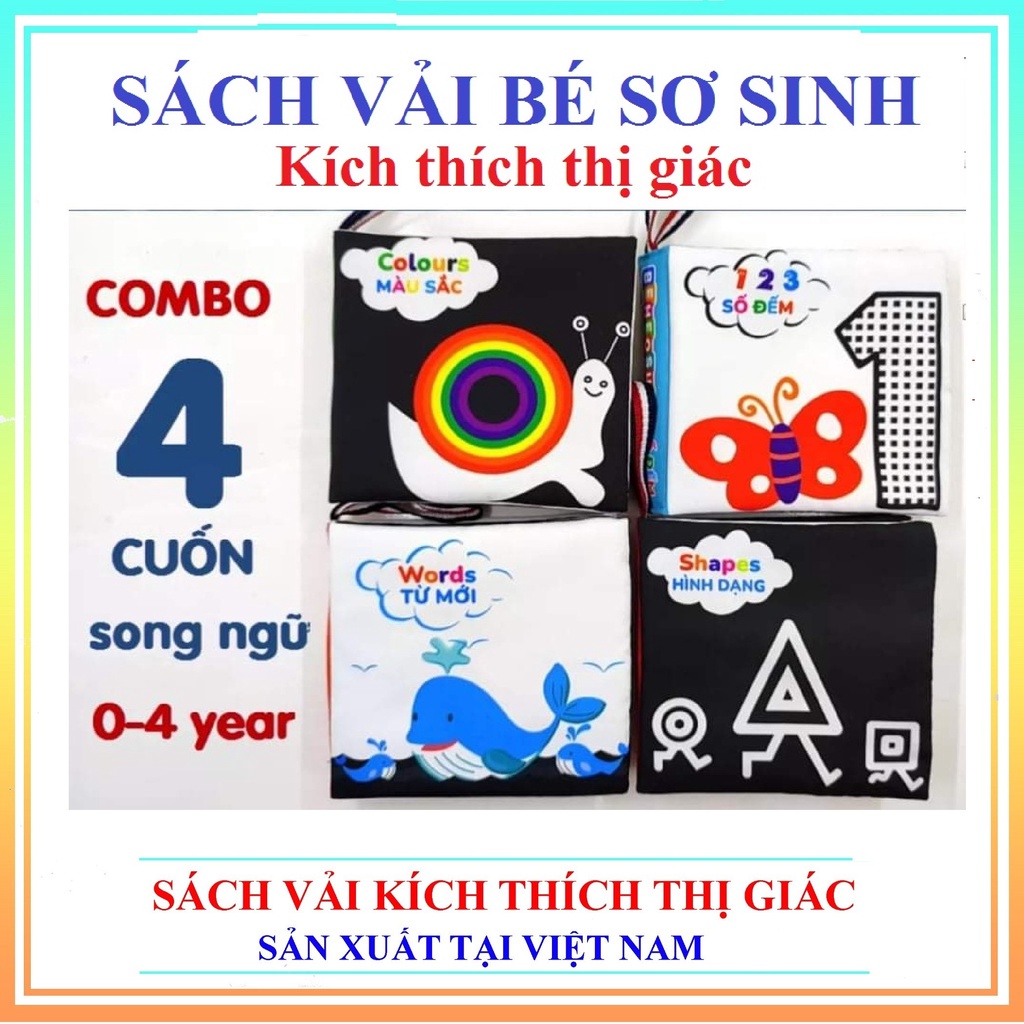 Sách vải cho bé sơ sinh 1 2 3 4 5 6 tuổi đồ chơi thông minh giáo dục sớm montessori song ngữ kích thích thị giác TOPKIDS