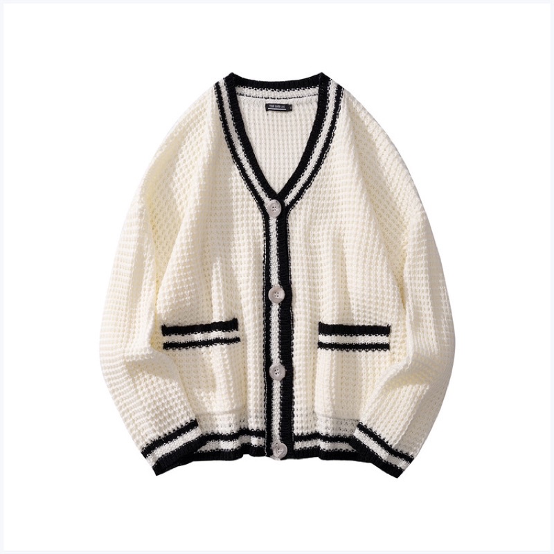 Áo len Cardigan màu sắc Retro áo len đan len nam và nữ cổ tim thời trang