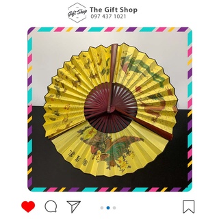 Quạt cổ trang giấy lụa có tranh vẽ nan nâu size 33