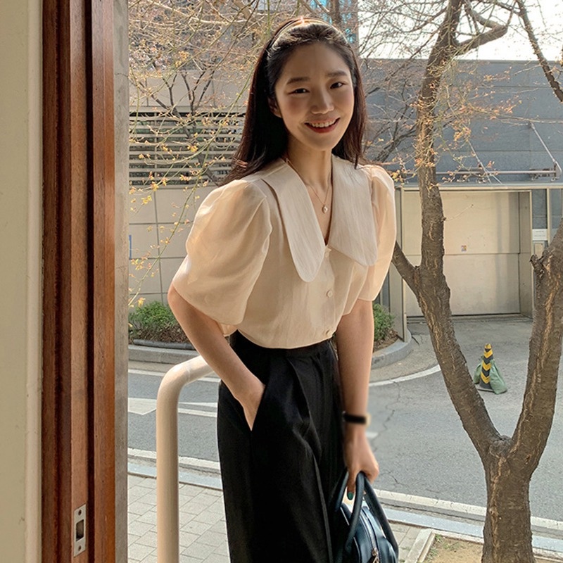 Áo Sơ Mi Cổ Bẻ Dáng Rộng Màu Sắc Ngọt Ngào Cho Nữ