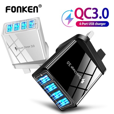 Bộ chuyển đổi sạc nhanh FONKEN 4 cổng USB 5.1A QC3.0 cho iPhone Samsung Huawei Máy Tính Bảng