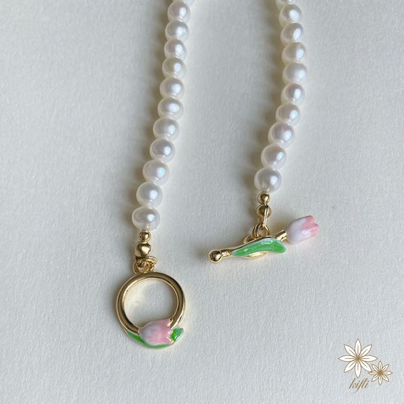 Vòng Tay Hoa Tulip Đính Ngọc Trai Giả Cao Cấp Sang Trọng Cho Nữ