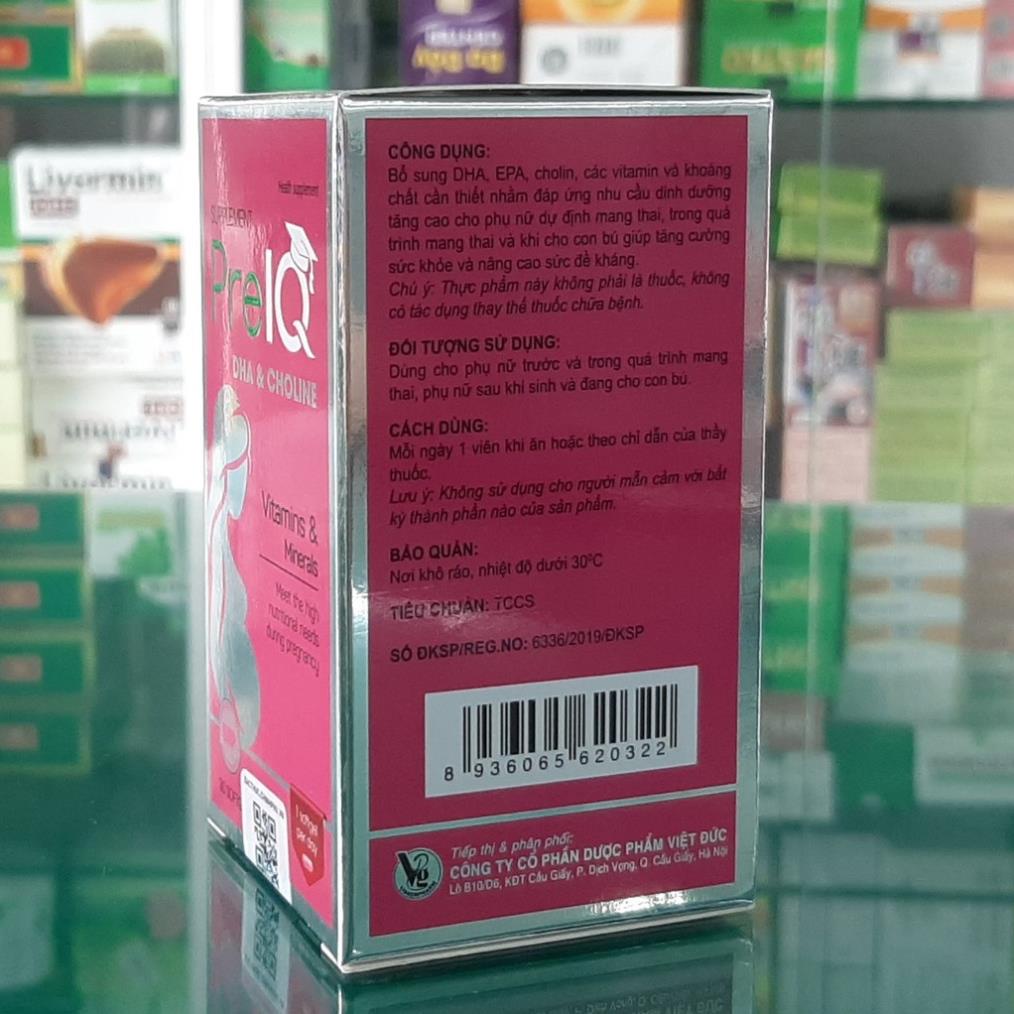 Viên bầu PreIQ DHA &amp; Cholin – Hỗ trợ bổ sung dưỡng chất cho mẹ bầu (Hộp 30 viên)