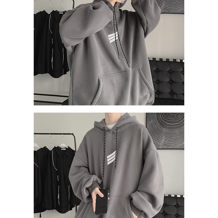 Áo hoodie nỉ bông siêu dày form rộng 3sọc ngang ngực nam nữ mặc đều đẹp