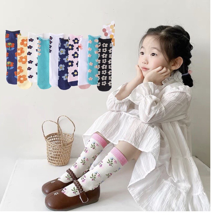 Bộ 5 đôi vớ cotton mềm mại dày dặn giữ ấm vào mùa đông thiết kế kiểu công chúa xinh xắn dành cho bé từ 0-12 tuổi