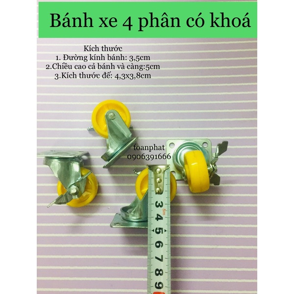 [4 cái] Bánh xe ghế,bàn, tủ,kệ...6cm có khoá và không khoá