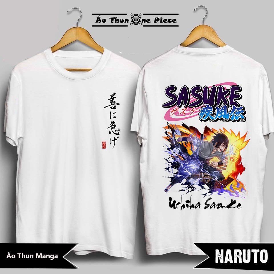 Áo thun Naruto, Áo Anime In Hình Sasuke uchiha và naruto Cửu Vỹ cực ngầu, Áo thun chất cotton co dãn 4 chiều