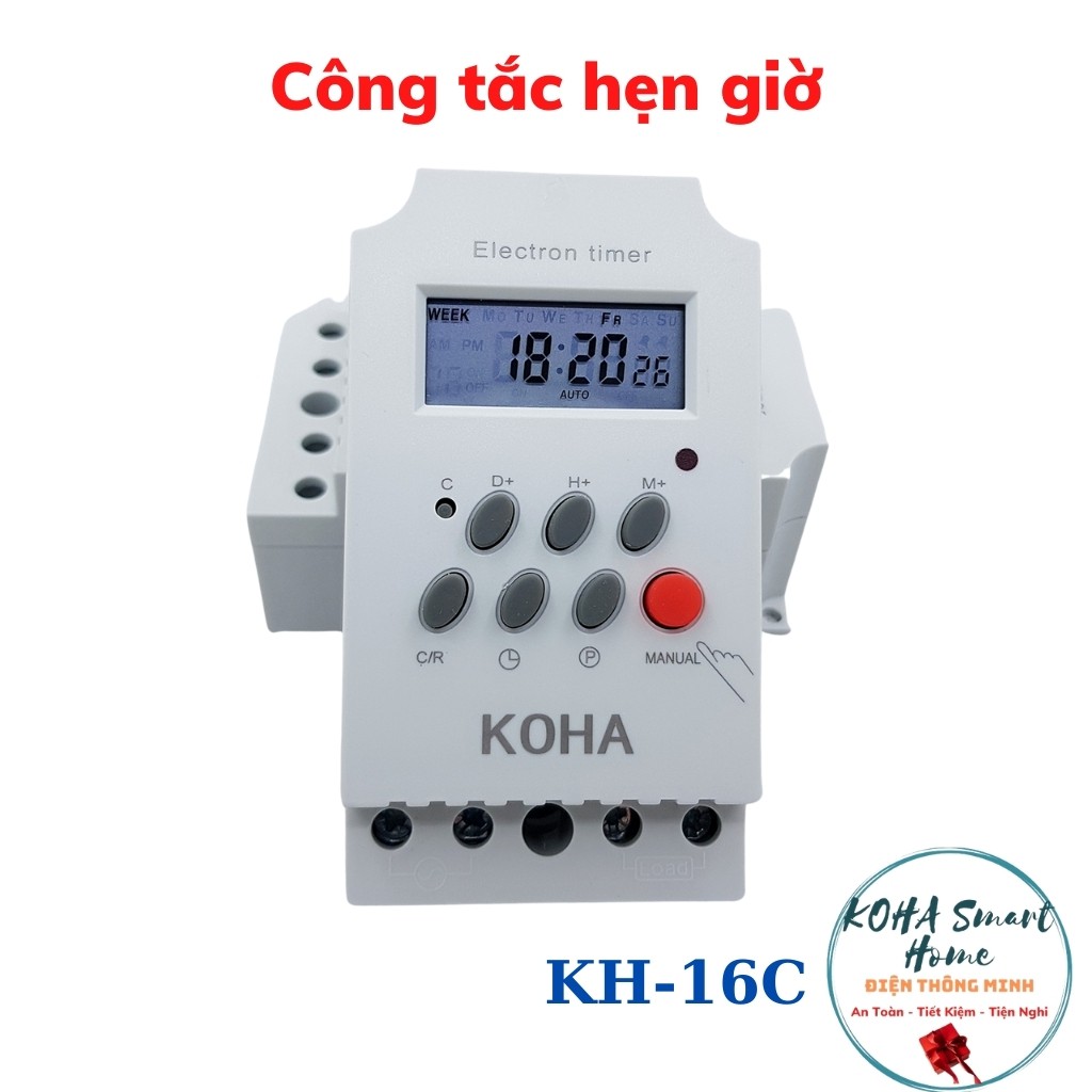 Công tắc hẹn giờ điện tử chính hãng KOHA- KH16C/25A /220V bật tắt các thiết bị điện tự động