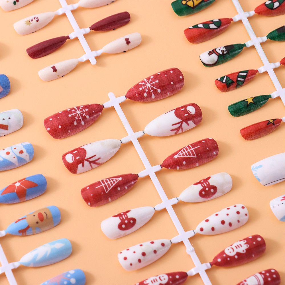 Bộ 288 Móng Tay Giả Tự Dính Che Phủ Toàn Diện Phong Cách Giáng Sinh