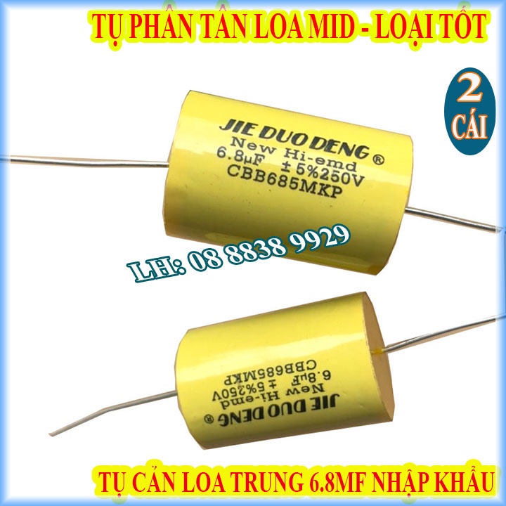 2 TỤ CHỐNG CHÁY LOA TRUNG 6.8MF VÀNG - TỤ CẢN LOA MID -TỤ LẮP LOA LỜI CAO CẤP - GIÁ 2 CHIẾC