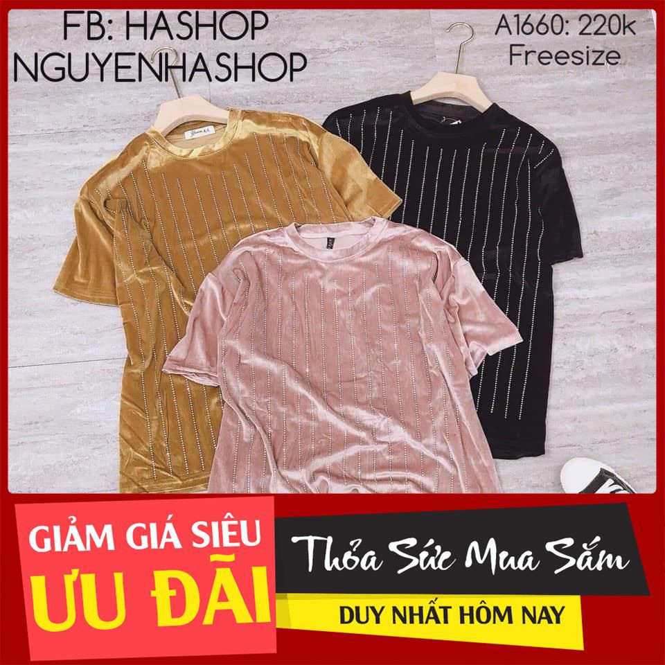 Nhập WAPCK10 giảm 25k đơn từ 150k - áo nhung đính đá kiểu dáng giấu quần thời trang elise