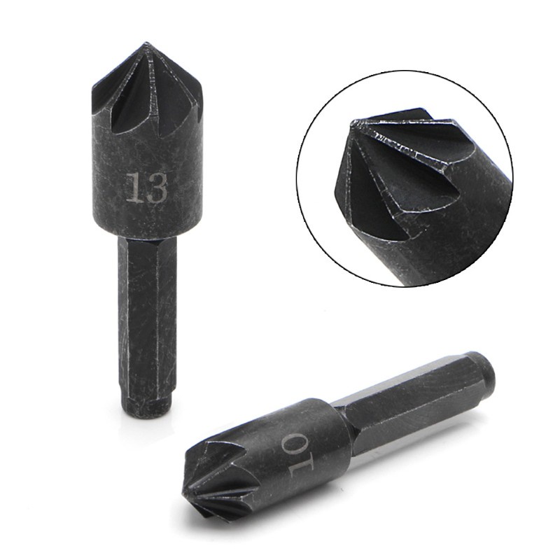 folღ 2Pcs 1/4" Hex Shank 7 Flute Countersink Drill Bit Counter Sink Chamfer Cutter