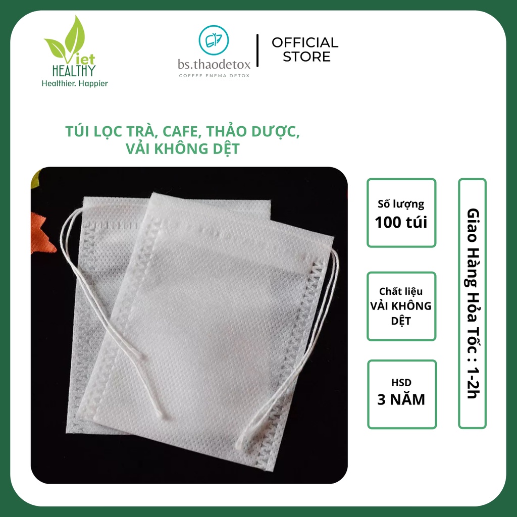 Túi lọc trà - cà phê, thảo dược 8x10 cm, vải không dệt, túi lọc đa năng có dây cột rút (100 cái/ túi)