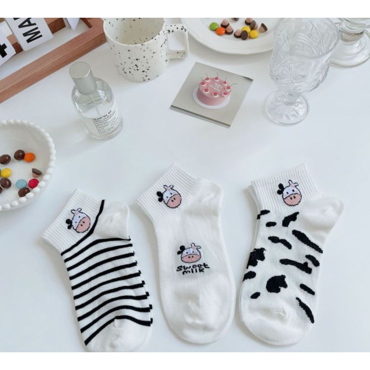 Set 10 Đôi Tất Nữ Ngắn Cổ Bò Sữa Như Hình