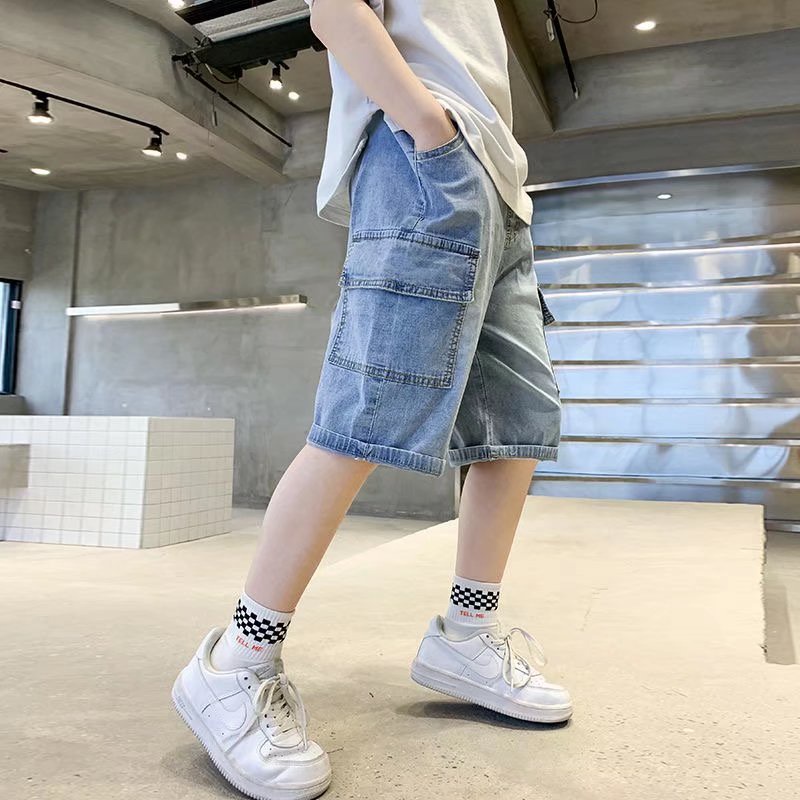 Quần short BXPB denim dáng rộng nhiều túi thời trang mùa hè cho bé trai