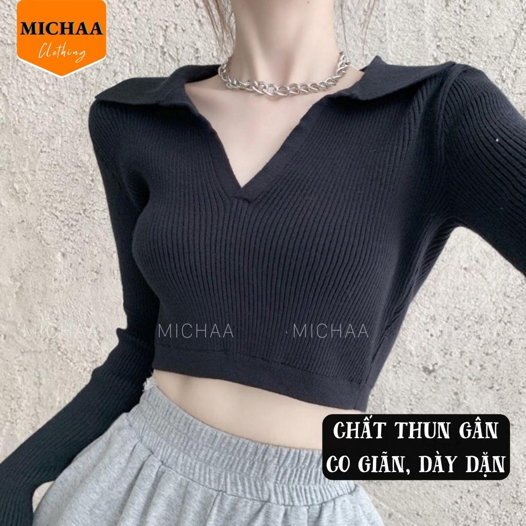 Áo Croptop Cổ Tim Nơ Lưng Thun Gân Nữ Tay Dài Kiểu Ôm Body Sexy Đẹp 2 Màu - MICHAA