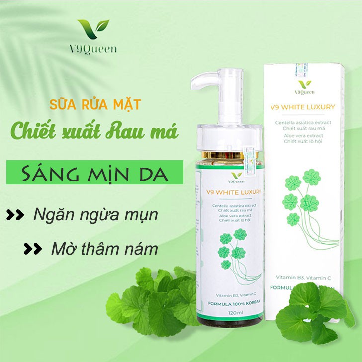 Sữa Rửa Mặt Sủi Bọt, Tinh Chất Rau Má - Mờ Thâm, Mụn, Dưỡng Trắng Da V9Queen V9QUEEN