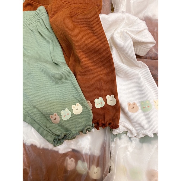 set 3 quần legging gân in mặt gấu
