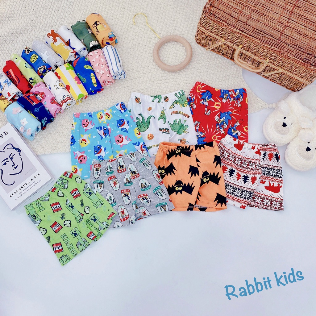 Quần Đùi Chục Bé Trai Bé Gái Mùa Hè FREESHIPRabbit Kids - Set 5 Quần Cộc Trẻ Em 8 - 18kg Chất Cotton Bozip Mềm Mại