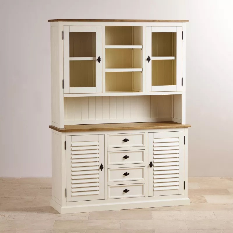 Tủ bếp cao 3 cánh để chén dĩa đồ dùng IBIE Shutter gỗ sồi màu trắng nóc sồi