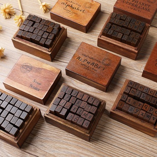 Bộ 28 Con Dấu In Chữ Cái Và Số Bằng Gỗ Phong Cách Vintage