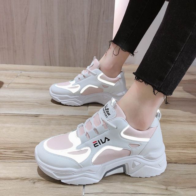 Giầy nữ giày sneaker có viền dạ quang màu đen, trắng, hồng giầy đế cao 5cm mã T177 | BigBuy360 - bigbuy360.vn