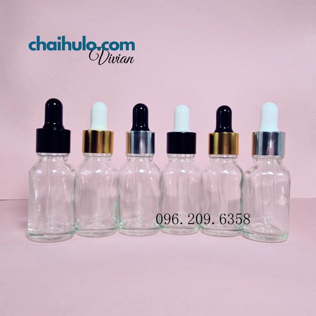 15ml - Lọ đựng serum,lọ đựng tinh dầu, mỹ phẩm, nước hoa thân thuỷ tinh trong suốt, nắp bóp giọt bền đẹp