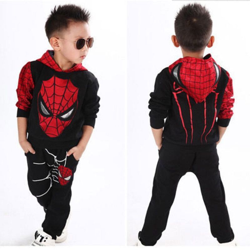 Bộ Trang Phục 2 Mảnh Áo Hoodie Tay Dài In Hình Người Nhện Phối Quần Dài Thời Trang Cho Bé Trai