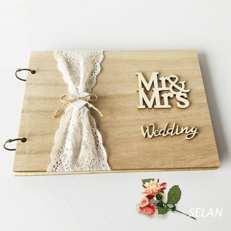 Sổ ký tên lưu giữ kỉ niệm đám cưới từ gỗ khắc chữ Mr&Mrs DIY