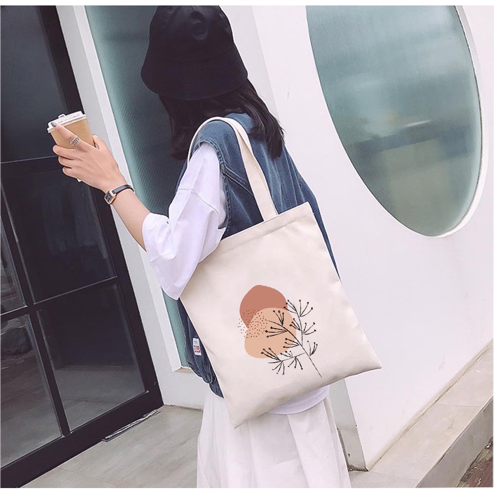 Túi tote vải mộc GINKO dây kéo in hình Minimalism Art (nhiều mẫu)