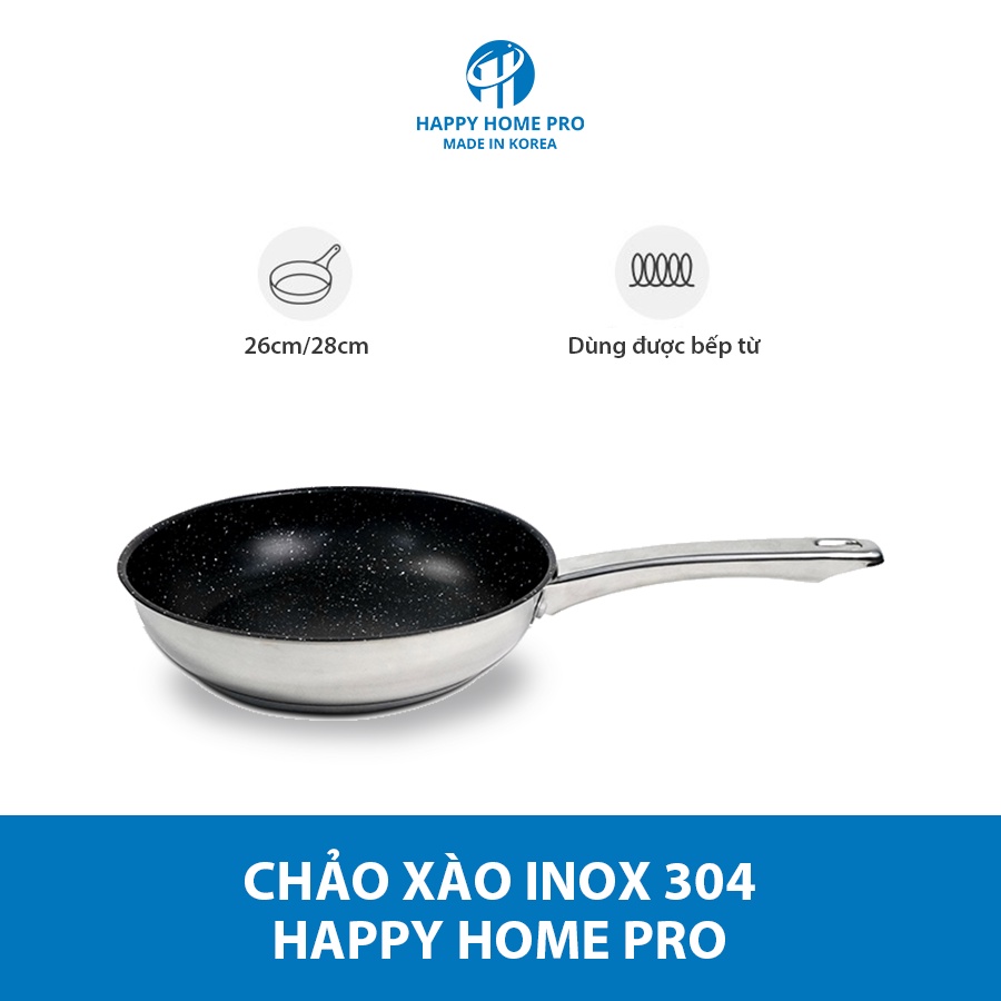 Chảo xào chống dính Inox 304 Happy Home Pro size 26cm/28cm (Lòng Đen/Xám giao ngẫu nhiên)