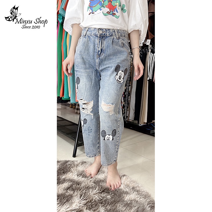 Quần jean micky rách dáng baggy, quần jean boy ống rộng cá tính Minxu shop Q3626