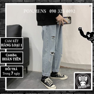 [xả kho lẻ size] Quần jean baggy nam nữ ống rộng rách xanh nhạt 2021 242