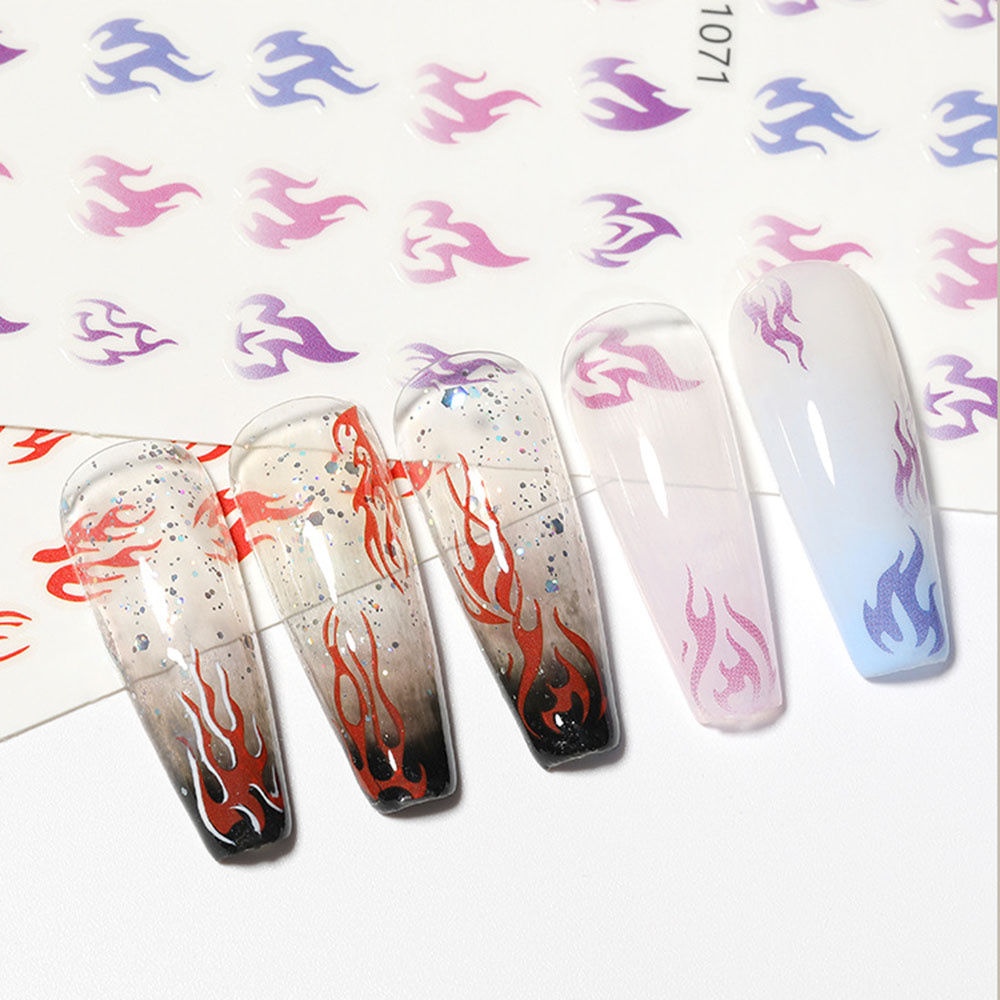 [Hàng mới về] Miếng dán trang trí móng tay hình ngọn lửa 3d nhiều màu sắc thời trang DIY